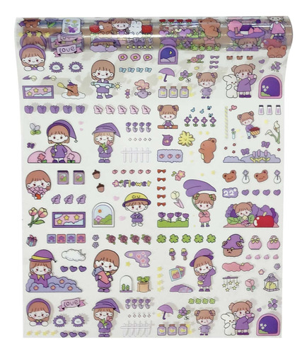 Tubo Planilla De Stickers Transparentes Kawaii Scrapbook :)