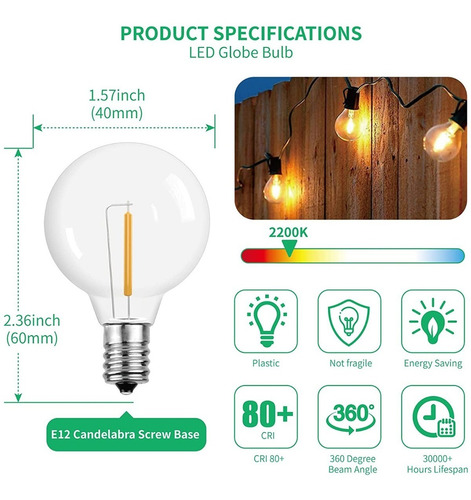 Imagen 3 de 6 de Bombillos G40 E12 Guirnalda Extensión Luces Led X 10unid