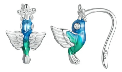 Aretes Para Mujer Pájaro Colibrí Fabricados En Plata 925