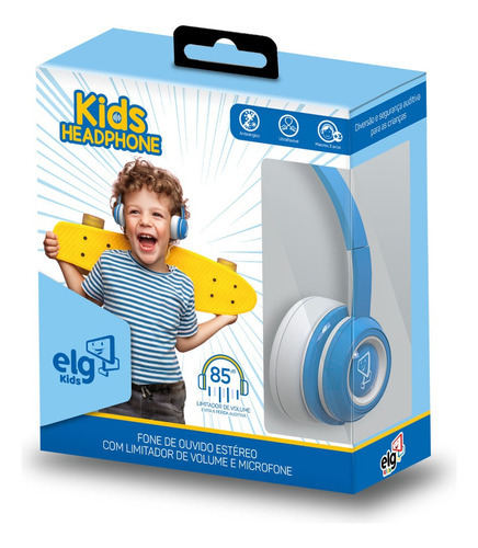 Headphone Estéreo Azul Infantil Com Limitador Kd01bw ELG