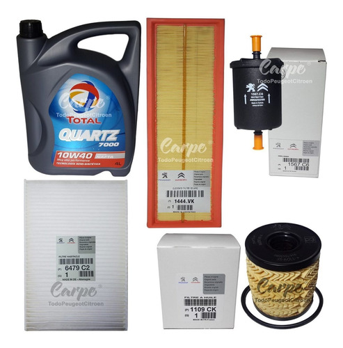 Kit 4 Filtros + Aceite Total 7000 Peugeot 307 1.6 16v Nafta