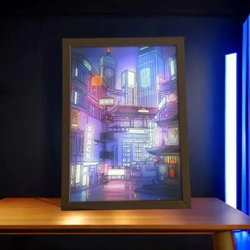 Quadro Decorativo Led 3 Efeitos - Cidade Noturna 31,5x23 Usb