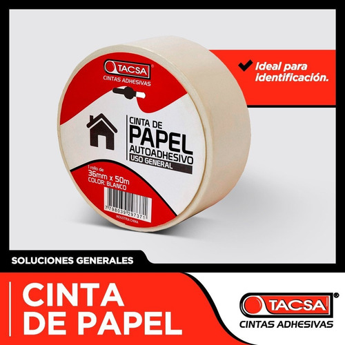 Imagen 3 de 10 de Cinta Papel Enmascarar Pintor 24mm 50 Metros Tacsa Blanca