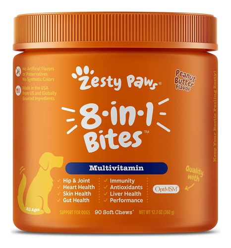 Zesty Paws Perros 8 En 1 Suplementos Multifuncional 90 Cap