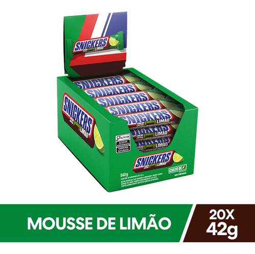 Chocolate Snickers Sabor Mousse De Limão Display 840g 20x42g