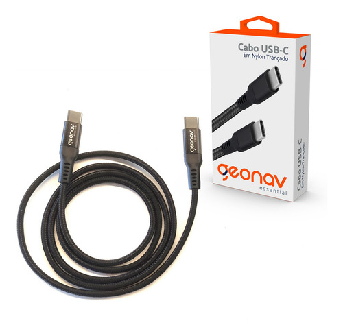 Cabo USB-C Para USB-C Reforçado em Nylon 1m Essential ESC06 Geonav Preto