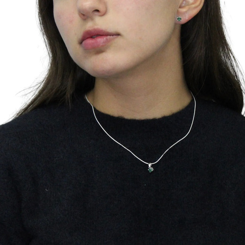 Dije Y Aretes De Plata Con Piedra Natural Facetada Color Plateado