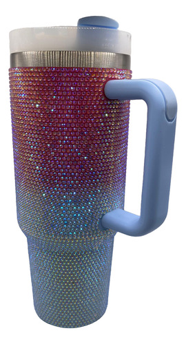 Vaso Termico Quencher 1.2 Con Strass - Brillo Degradé Acero Fucsia / Celeste Tornasolado Strass Degradé