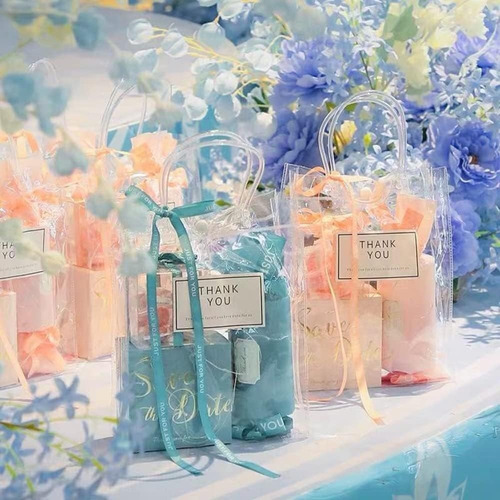 20 Bolsas De Regalo De Plástico Transparente Con Asa