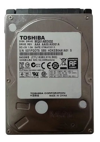 Disco Rígido Toshiba 320gb Seguridad Cctv Mq01abd Sata 2.5  (Reacondicionado)