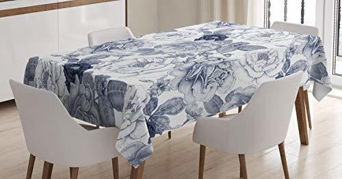Mantel Para Mesa Con Diseño Romántico De Rosas En Tono Azul.