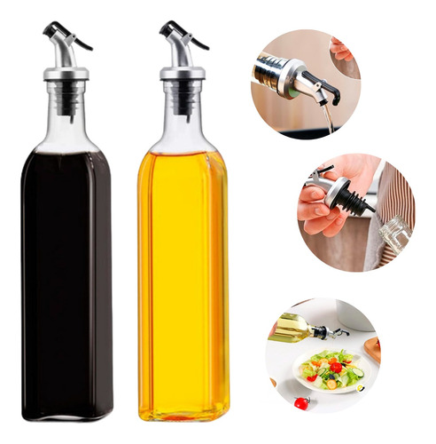 Set X2 Botellas Para Aceite Y Vinagre Dispensador De Vidrio