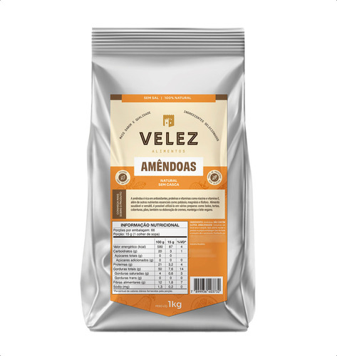 Amendoa Crua Sem Casca Ao Natural Premium Velez 1kg