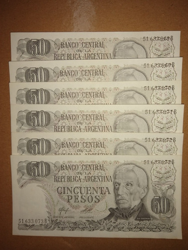 6 Billetes Progresión 50 Pesos Ley 18188 Sin Circular