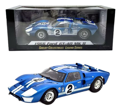 Ford Gt-40 Mk Ii #2 1966 Shelby Collectibles 1:18 Die-cast Azul (Usado)