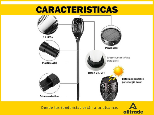 Imagen 7 de 10 de Farol Solar Exterior Led Fuego Calida Aplique Pared Jardin