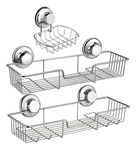 Estante De Pared Baño Ventosa 3 1 + Soporte Jabonera C...