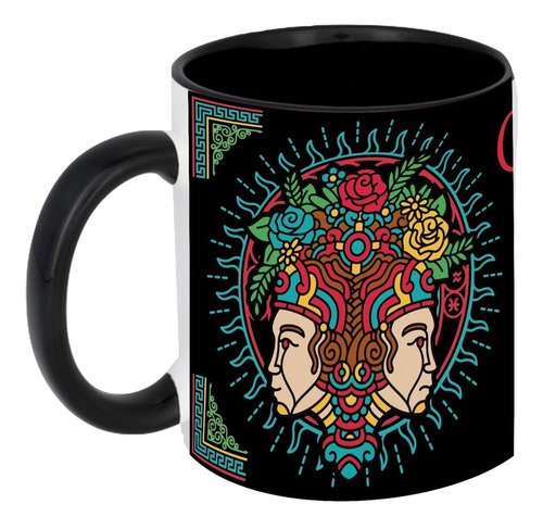 Taza Negra C/ Caja Ceramica 325ml Zodiaco Maya Geminis 1416