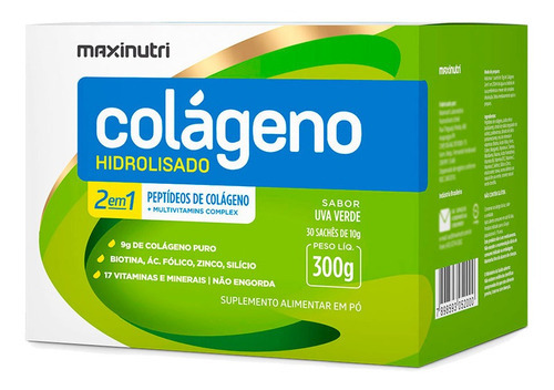 Suplemento em pó Maxinutri  COLAGENO Colágeno hidrolisado colágeno Colágeno hidrolisado sabor  uva verde em sachê de 300g