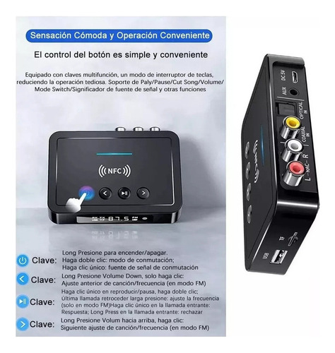 . Receptor Transmisor De Audio Bluetooth 5.0 Nfc Con Cable