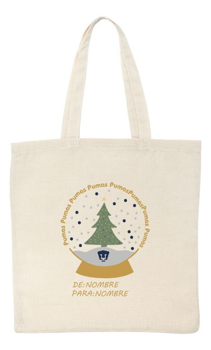 Tote Bag Bolsa De Manta Personalizada Pumas Unam Nieve Color Beige Diseño de la tela Liso