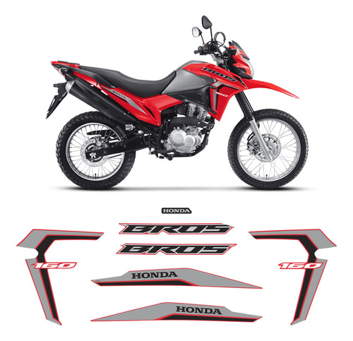 Kit Adesivos Honda Nxr Bros 160 2022 Moto Vermelha Completo