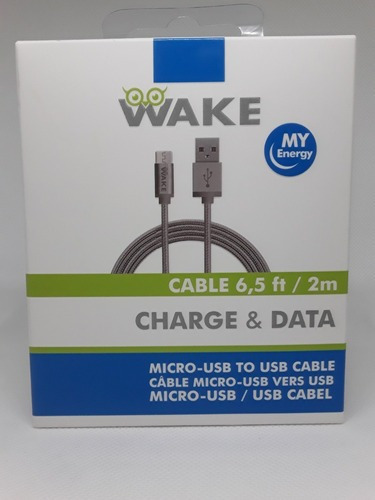 Cable Micro Usb Nylon 2 Metros Wake Carga Rapida Plata/gris 