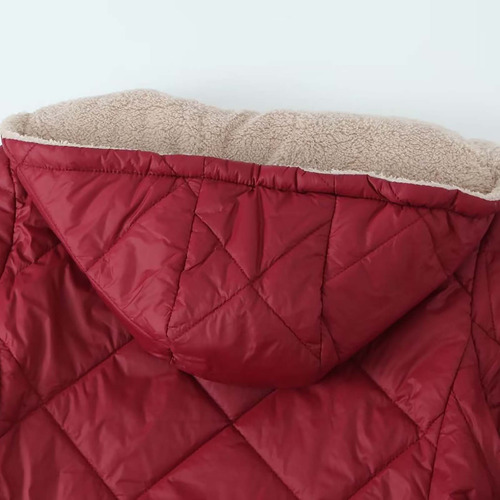 Abrigo De Algodón De Longitud Media Con Capucha A Cuadros Geométricos Para Mujer