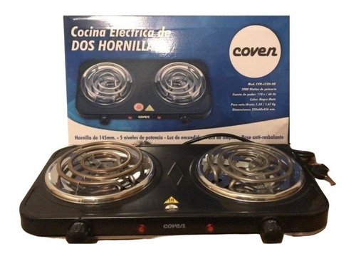 Cocina Electrica Dos Hornillas 2000w 110v Negro Coven