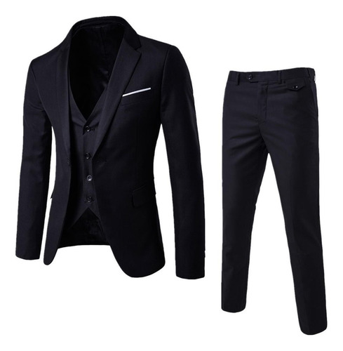 Hombres 3 Piezas Slim Fit Traje Elegante Botón Sólido Blazer