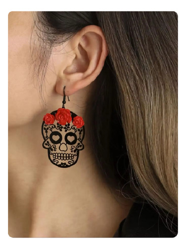 Aretes Calavera Rosas Dia Muertos Halloween Pack