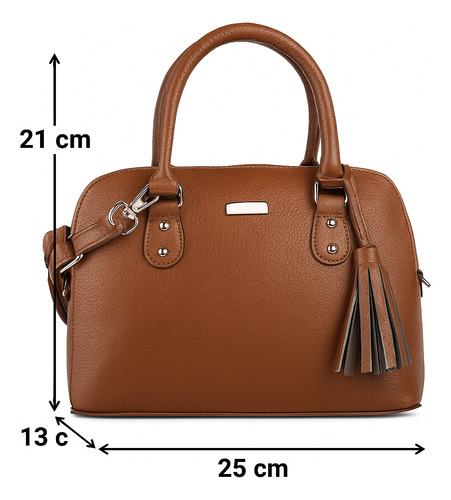 Bolsa Para Dama 100% Piel Modelo Paulina Color Miel Miel Lisa Metal Miel
