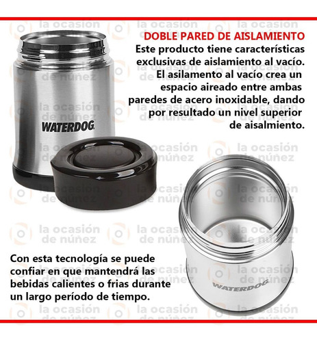Imagen 3 de 7 de Vianda Lunchera Termica Waterdog Acero Inox 480cm3