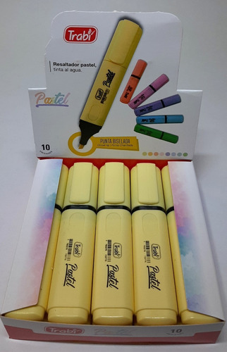 Resaltadores Trabi Pastel Caja X 10 Unidades Amarillo