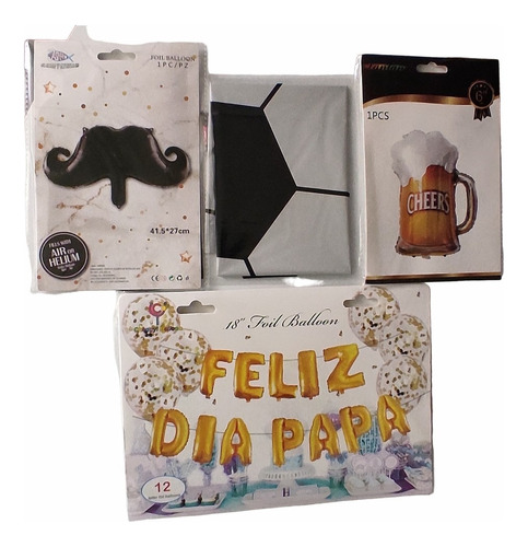 Kit Globos Día Del Padre + Letrero Feliz Día Papá + Mostacho