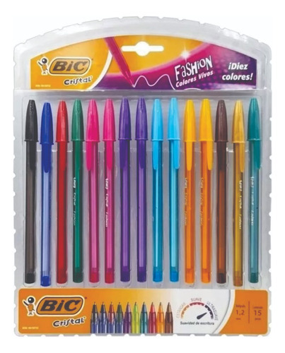 Boligrafo Bic Cristal Lapicera Colores Vivos X 15 Fashion Color De La Tinta Surtidos