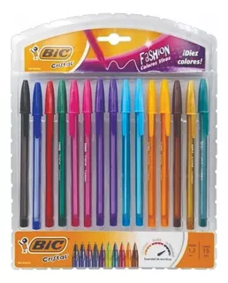 Boligrafo Bic Cristal Lapicera Colores Vivos X 15 Fashion Color De La Tinta Surtidos