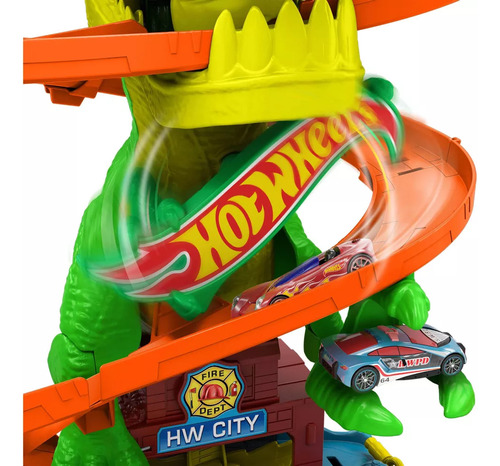 Hot Wheels Pista Jurassic World T-rex Vs Fire Station 36 Cm Color Multicolor