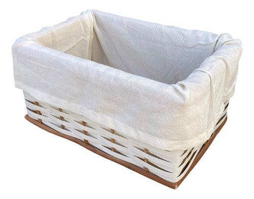 Canasto Organizador Mimbre Zuncho 30x20x15 Con Funda Blanco