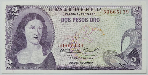 Billete 2 Pesos 01/ene/1973 Colombia Unc