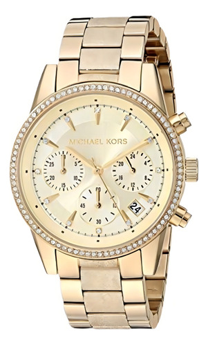 Relógio Feminino Michael Kors Mk6597 Dourado Ouro Cristais Cor Da Correia Dourada