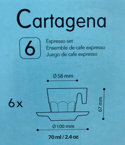 Juego De 6 Tazas Para Café Espresso+ Platillos 70ml Kimglass Translúcido Cuchara