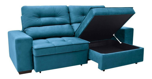 Sofá 4 Lugares Retrátil Reclinável Com Baú Linoforte Artemis Cor Azul Turqueza Desenho do tecido Liso