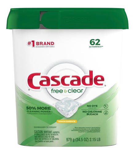 Imagen 1 de 1 de Lavavajillas Cascade Free&clear Limon Actions Pacs Fresh 62u