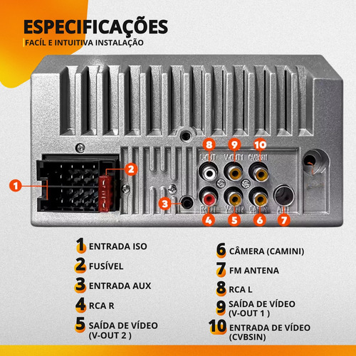 Central Multimídia Universal Mp5 2 Din 7 Espelha + Camera Ré