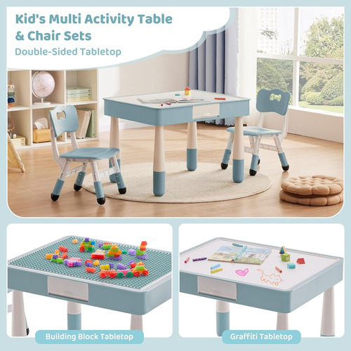 Mesa Y 2 Sillas Para Niños 4 En 1 Con Almacenamiento