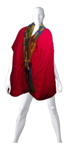 Poncho O Ruana, Reversible En Tela Con Vistas Tejidas