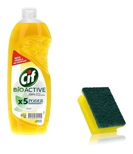 Cif Bio Active Detergente Limón 500 Ml Mas Esponja De