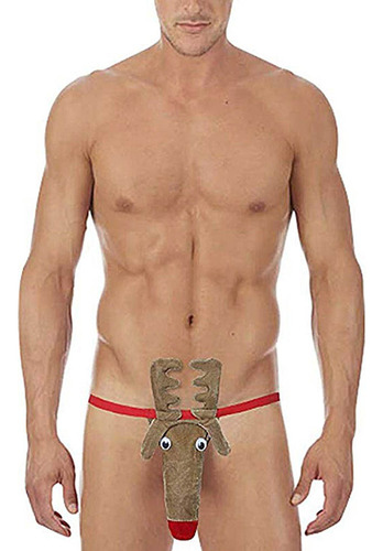 Tanga Sexy Con Diseño De Reno Y Alce Navideño Para Hombre