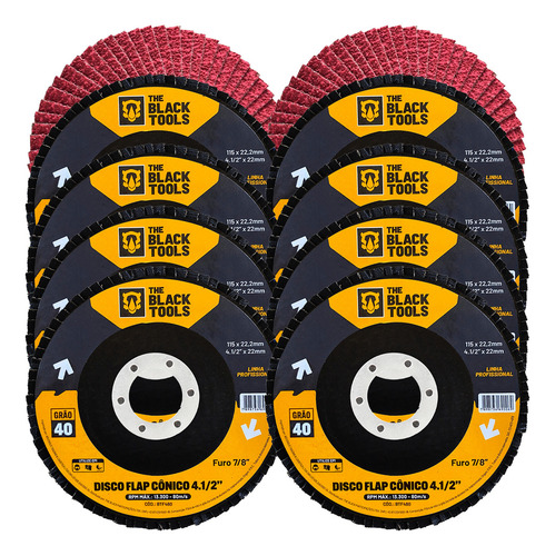 Disco De Lixa Flap Disc 4.1/2 Zirconio Grão 40 Caixa 10 Pcs Cor Amarelo